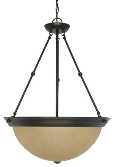 3 Light - 20" Pendant With Champagne Linen Washed Glass