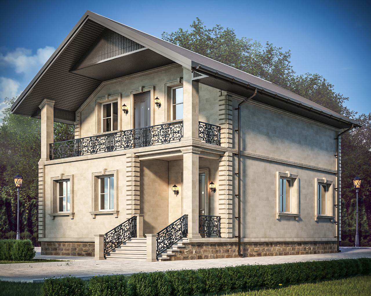 Фасад домовладения облицованный натуральным дагестанским камнем