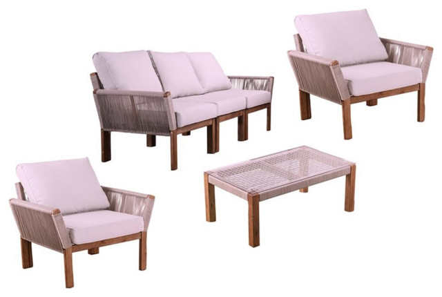 Mesa De Centro De Exterior En Mimbre Color Miel