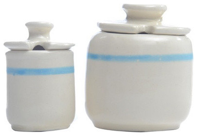 Condiment Jars With Blue Stripe