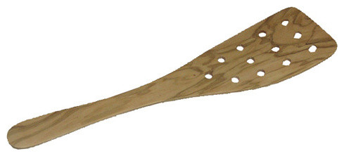 Berard Olive Wood Large Curved Spatula with 12 Holes 13"
