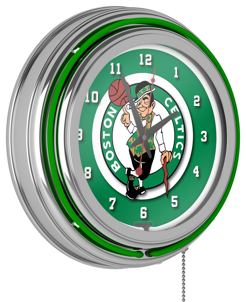 Boston Celtics NBA Chrome Double Ring Neon Clock