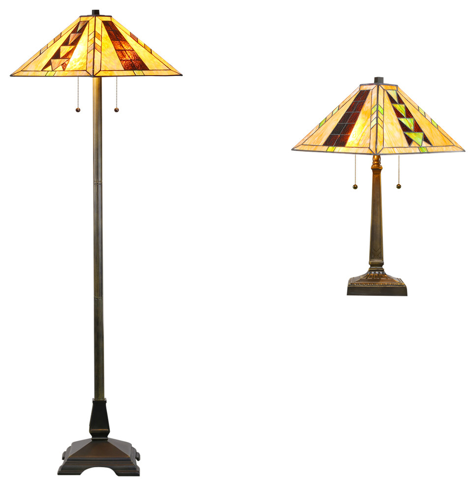 tiffany floor and table lamp set