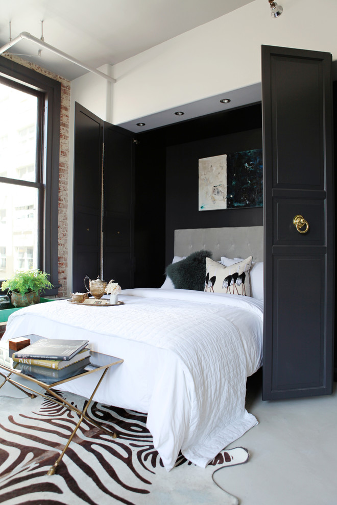 Design ideas for a small contemporary guest bedroom in Los Angeles with white walls.
