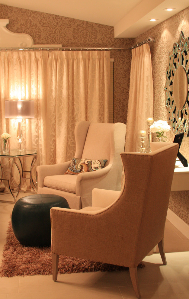 Example of a transitional bedroom design in Miami