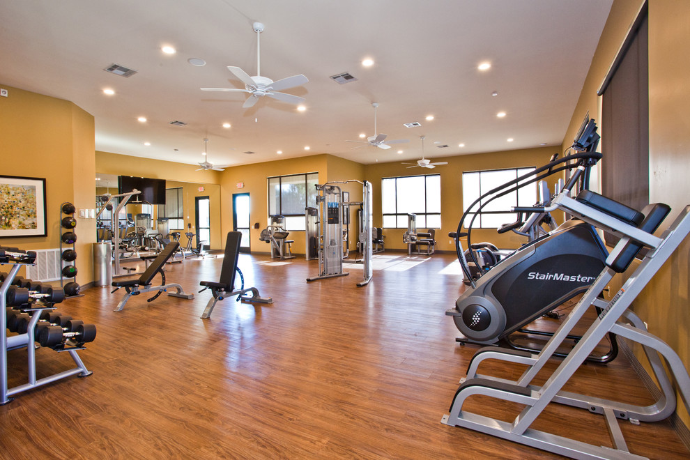 Inspiration for a large contemporary multipurpose gym in Las Vegas with yellow walls.