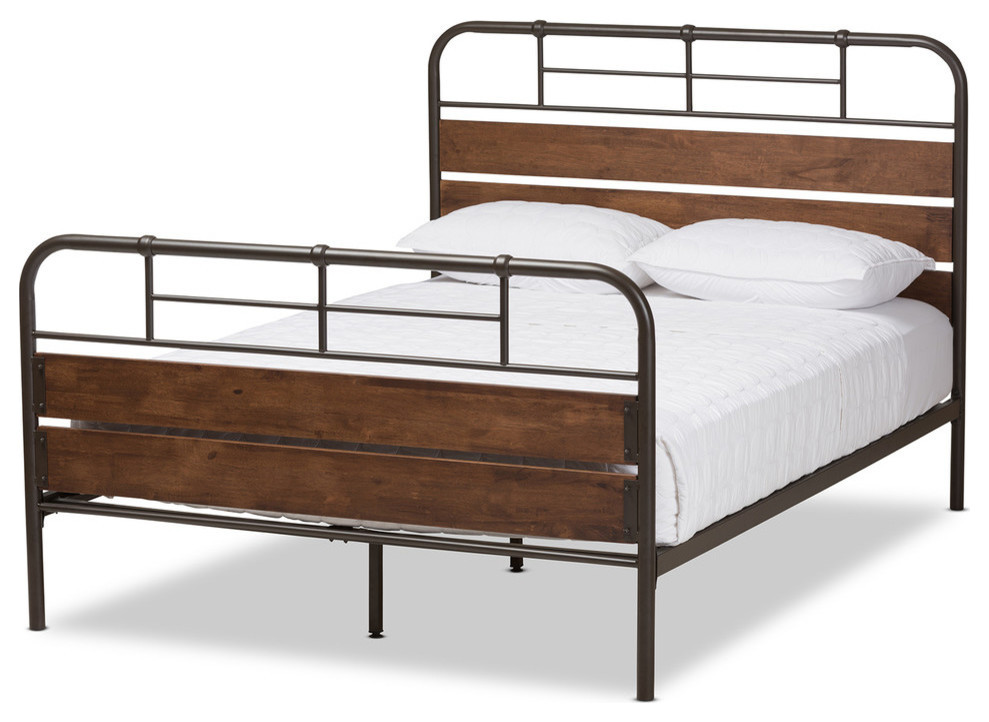 Monoco Industrial Black Finished Metal Coco Brown Wood Full Size Platform Bed