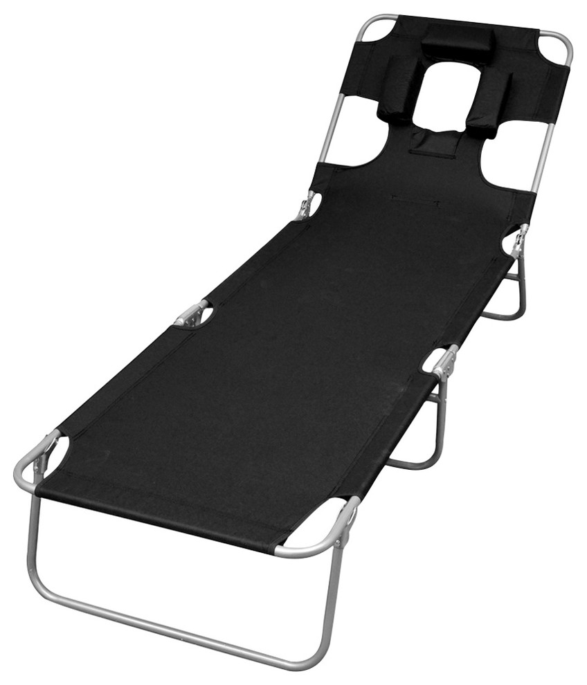 vidaXL Reclining Sunlounger Black Patio Beach Camp Folding Chair Daybed