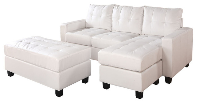 Lyssa Sectional Sofa Reversible Chaise and Ottoman, White