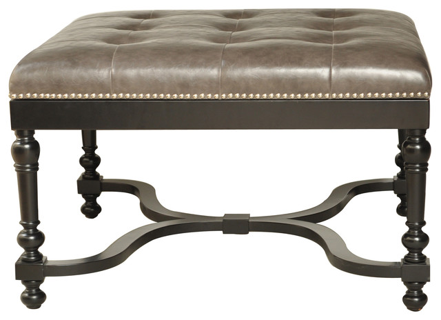 Camden Leather Ottoman With Nailhead Trim Gray Traditional Camden Leather Ottoman With Nailhead Trim Gray