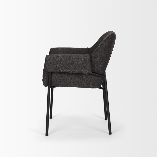 Brently Dining Chair With Gray Fabric and Matte Black Metal Legs, Set ...