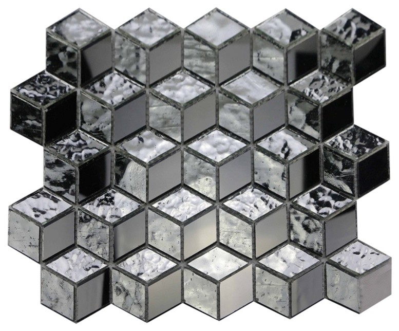 Silver Cube 3D 12"x12" Interlocking Glass Diamond Mosaic