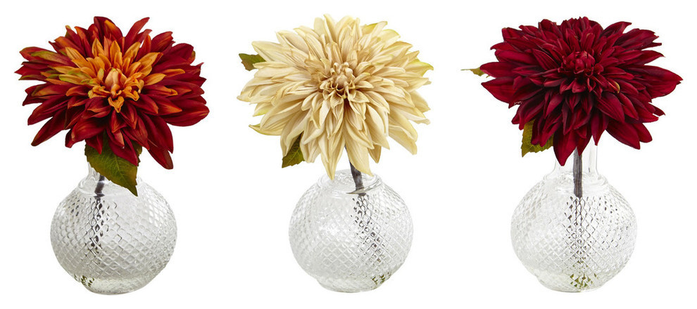 Dahlia With Decorative Vase, 3-Piece Set