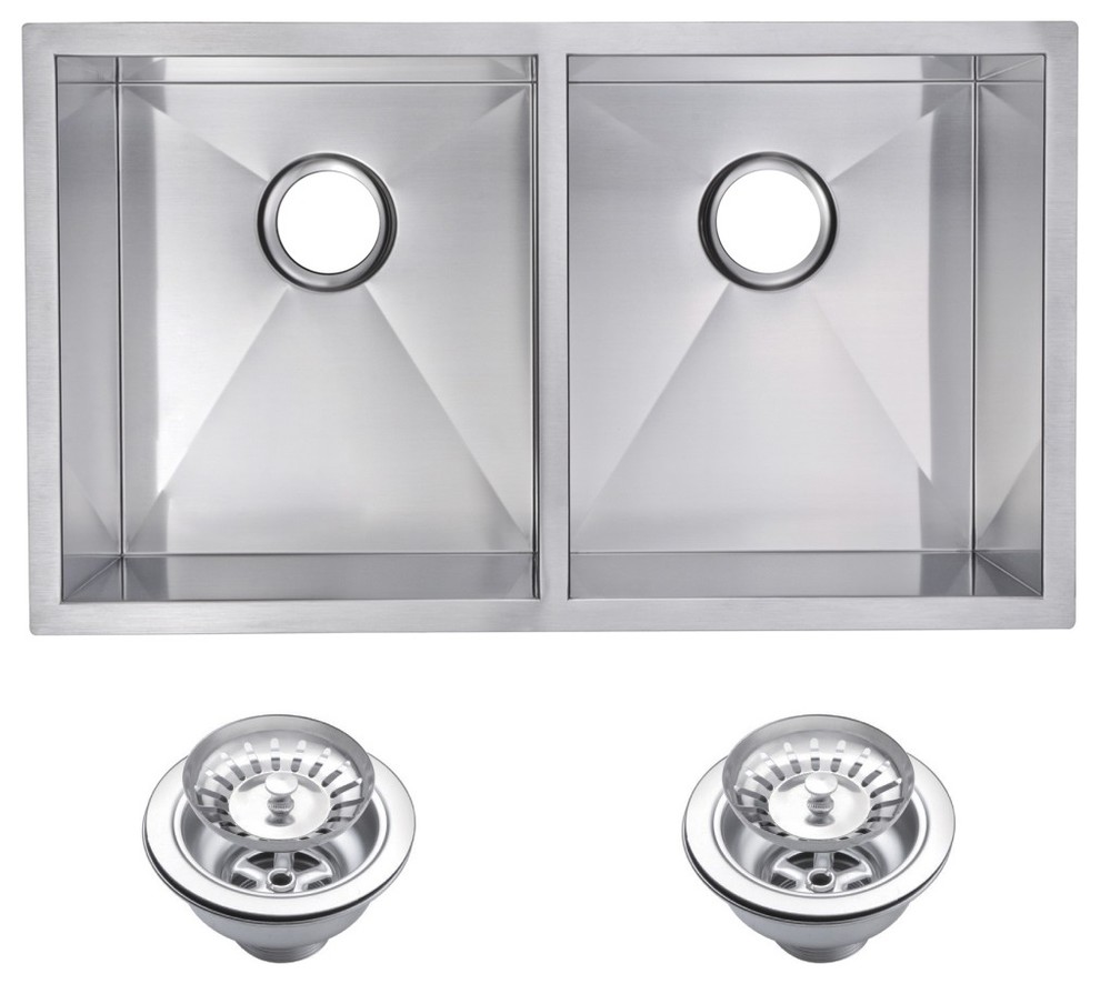 Zero Radius 50/50 Double Bowl Undermount Kitchen Sink With Drains And Strainers