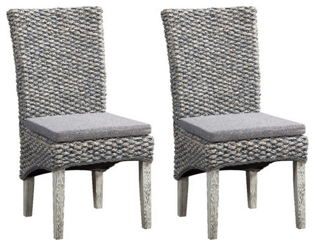Heron Gray Seagrass Dining Chairs, Set of 2 Beach Style Dining