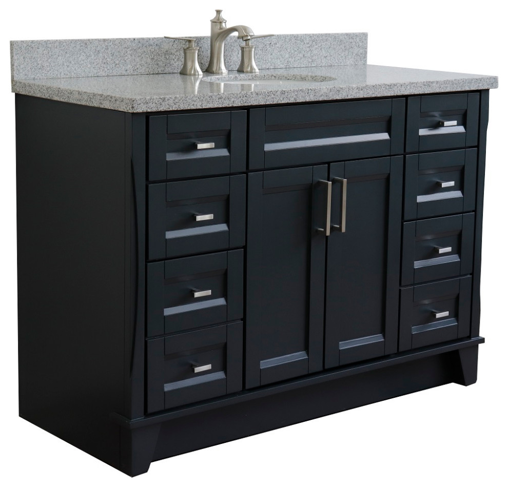 49" Single Sink Vanity, Dark Gray Finish With Gray Granite And Oval Sink
