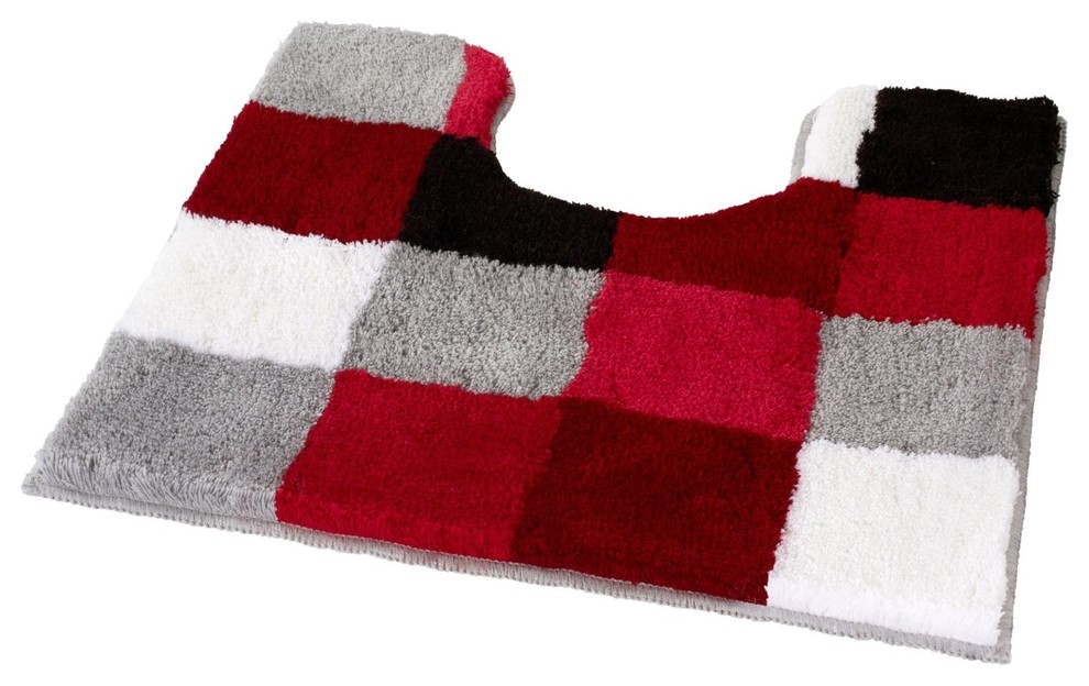 Ruby Red Checker Pattern Rich Multi Color Plush Bathroom Rug, Caro
