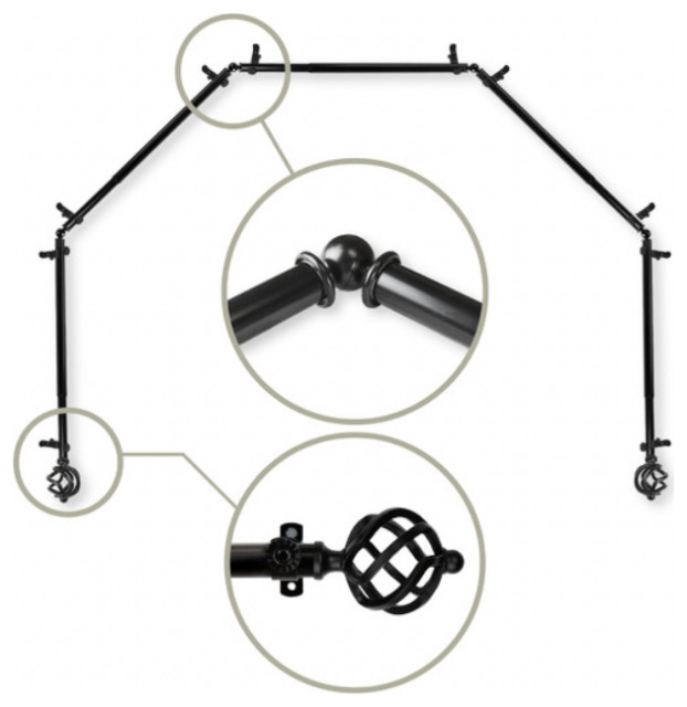 Twist 5Sided 13/16" Bay Window Curtain Rod, 28"48" Traditional
