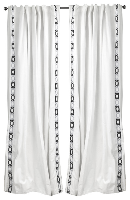 108 Long Scroll Embroidery Cotton Curtain Panel White And Grey