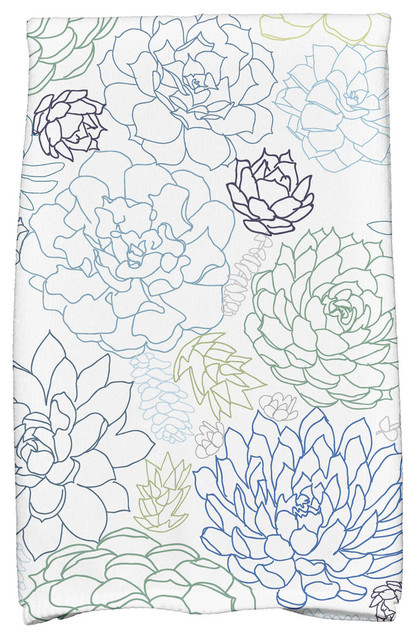 18x30", Opal Floral Print Hand Towels, Navy Blue