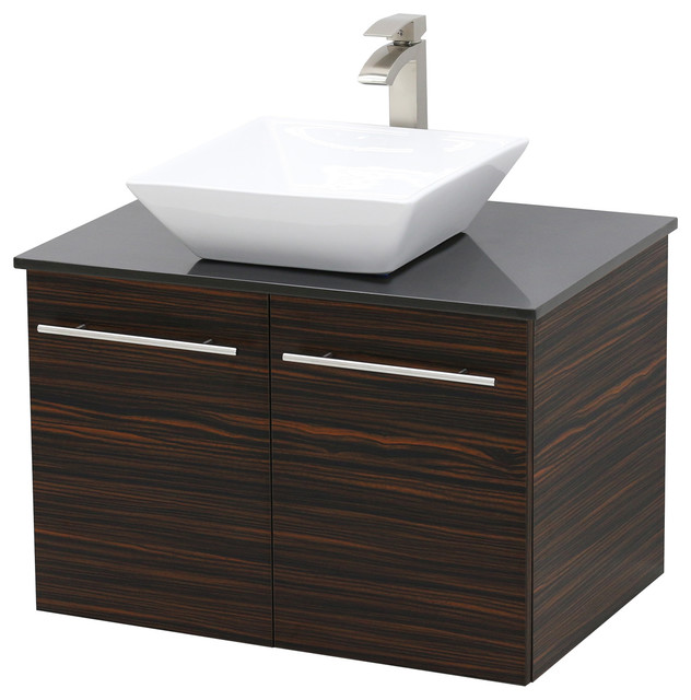 Tan Vanity 24 WindBay Wall Mount Floating Bathroom Vanity Sink Set White Flat Stone Countertop Ceramic Sink