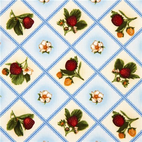 off-white fabric strawberry & flower Robert Kaufman