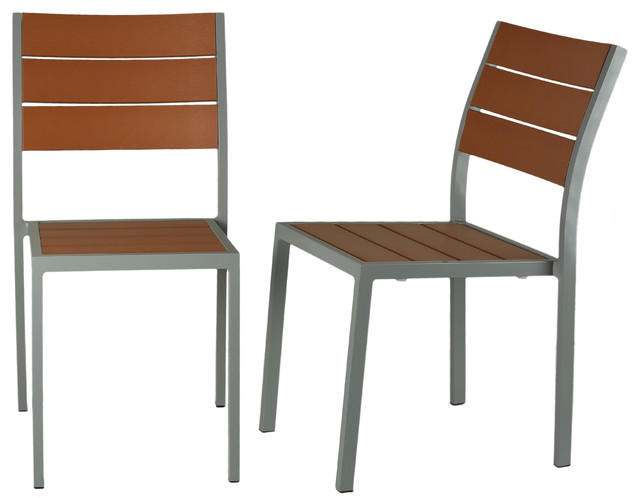 Avery Aluminum Outdoor Chair Poly Wood Silver Teak Set Of 2 Avery Aluminum Outdoor Chair Poly Wood Silver Teak Set Of 2