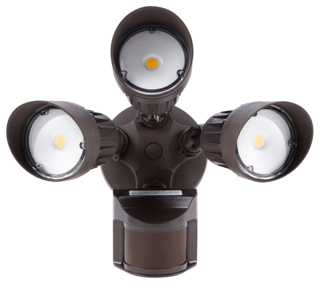 30w 3 Head Motion Activated Led Outdoor Security Light Bronze 3000k Warm White