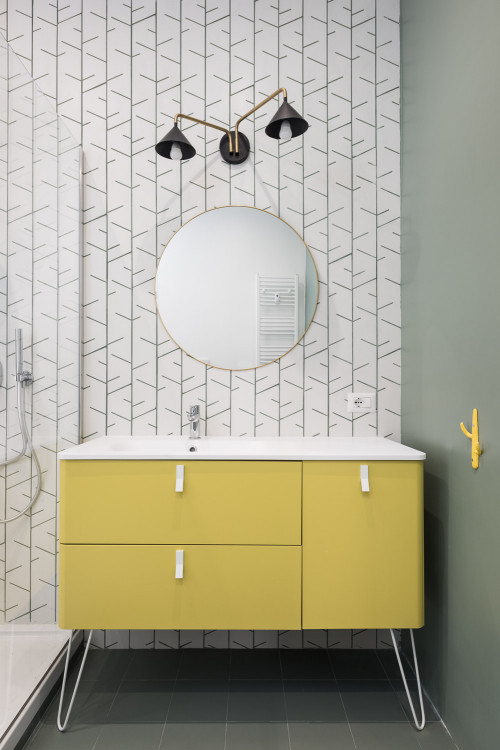 Small Bathroom with a Muted Palette and Double-head Wall Sconce