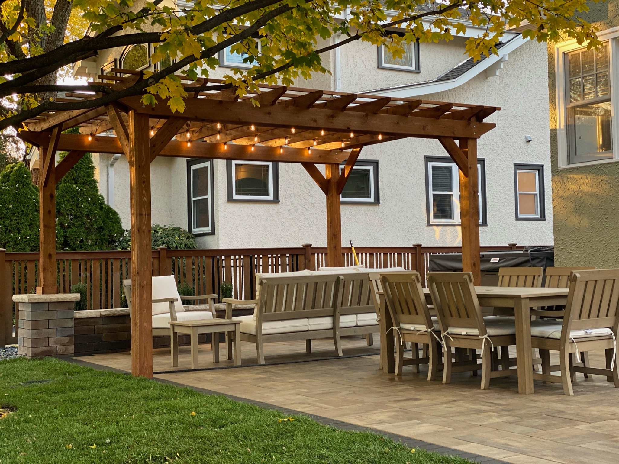 La grange, stone patio, cedar pergola