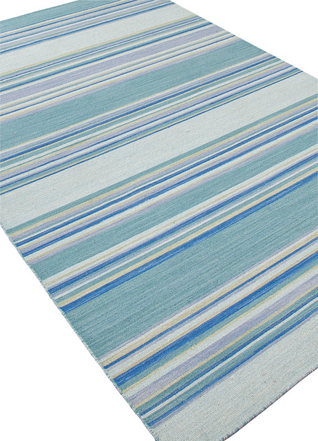Flat-Weave Stripe Pattern Wool Blue/Area Rug, Blue/, 5 x 8, Kiawah
