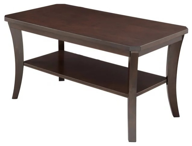 Transitional Coffee Table, Curved Legs With Shelf and Large Top ...