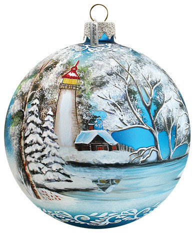 Hand Painted Glass Christmas Ornament Village Winter Scene Stowe 