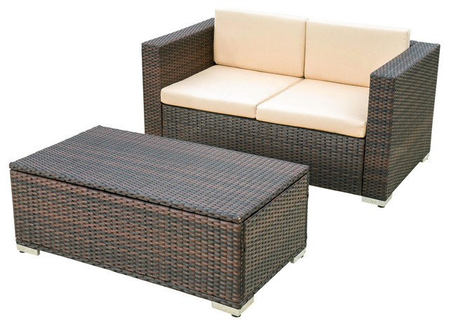 Gdf Studio 2 Piece Westlake Outdoor Brown Pe Wicker Loveseat And Gdf Studio 2 Piece Westlake Outdoor Brown Pe Wicker Loveseat And Ottoman Set