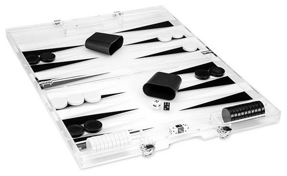 Clear Lucite Backgammon Set, Black and White