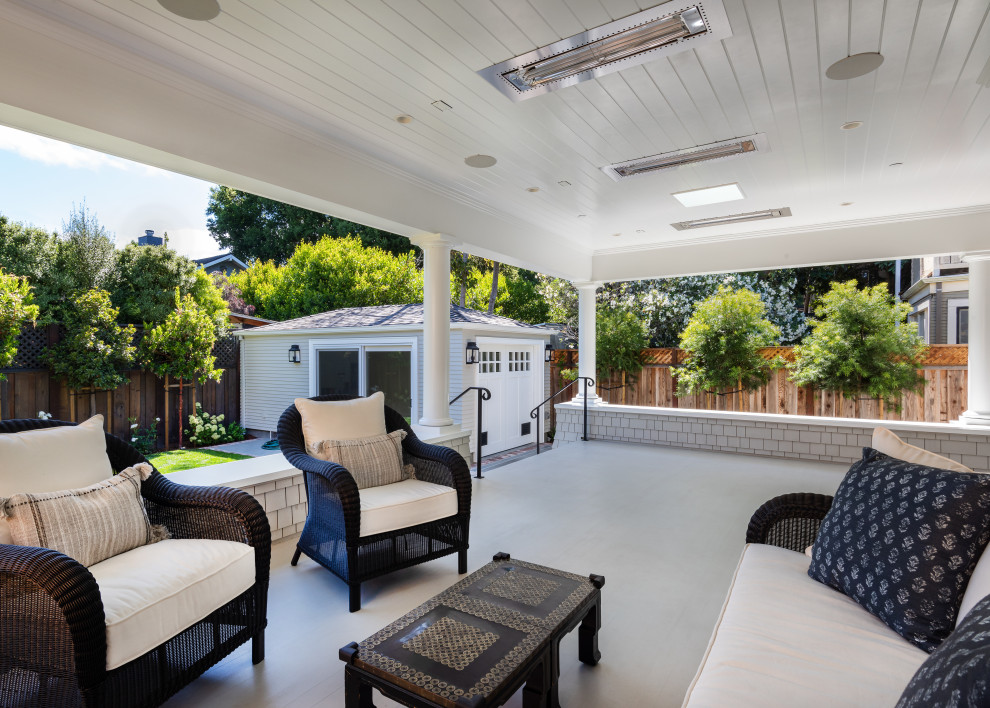 Design ideas for a large traditional backyard verandah in San Francisco with with columns.