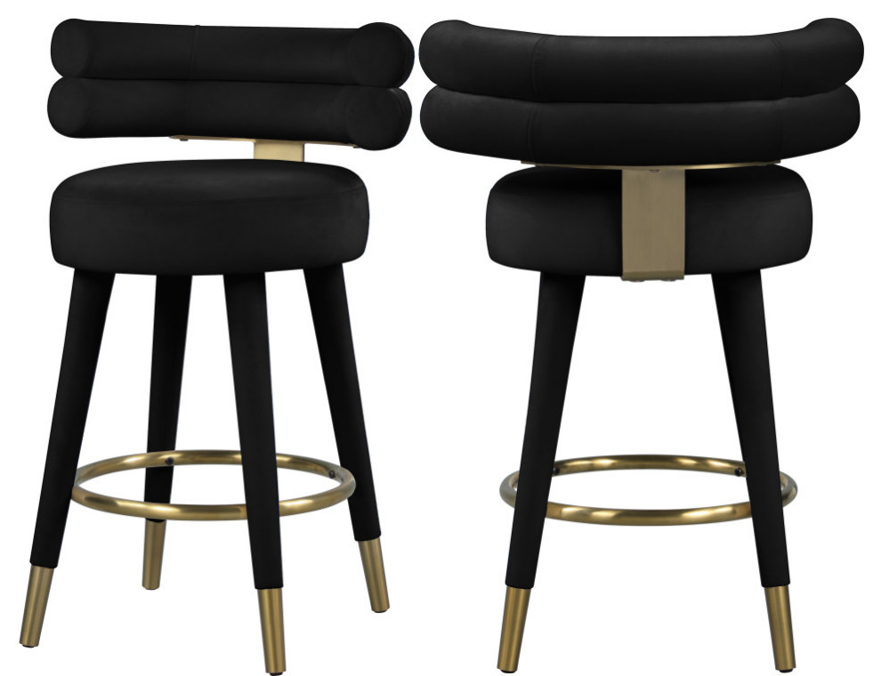Fitzroy Velvet Upholstered Counter Height Stool, Set of 2 Midcentury Bar Stools And Counter