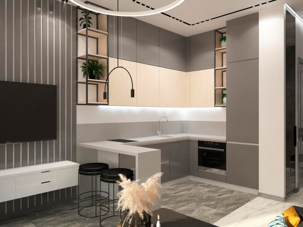 Маленькие кухня с гостиной