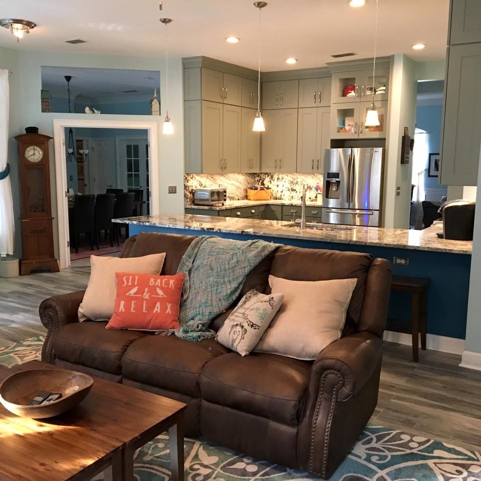Kitchen - transitional kitchen idea in Jacksonville with shaker cabinets, green cabinets and granite countertops
