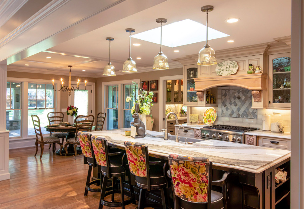 Example of a transitional kitchen design in Omaha