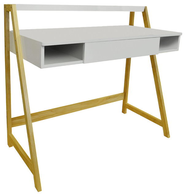 Lean Retro Office Desk/Computer Workstation/Dressing Table, Pine/White