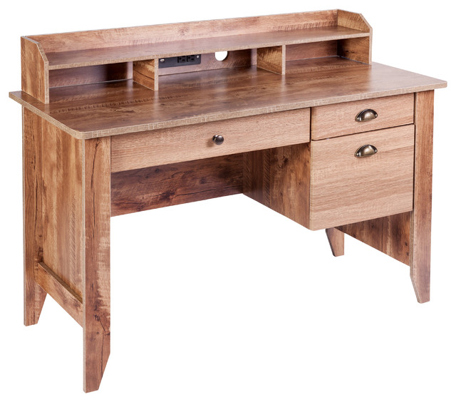 Onespace Executive Desk With Hutch Usb And Charger Hub Wood Onespace Executive Desk With Hutch Usb