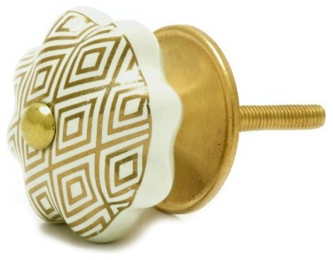 Set of 4 Gold White Ceramic Cabinet Knobs - Contemporary - Cabinet And ...