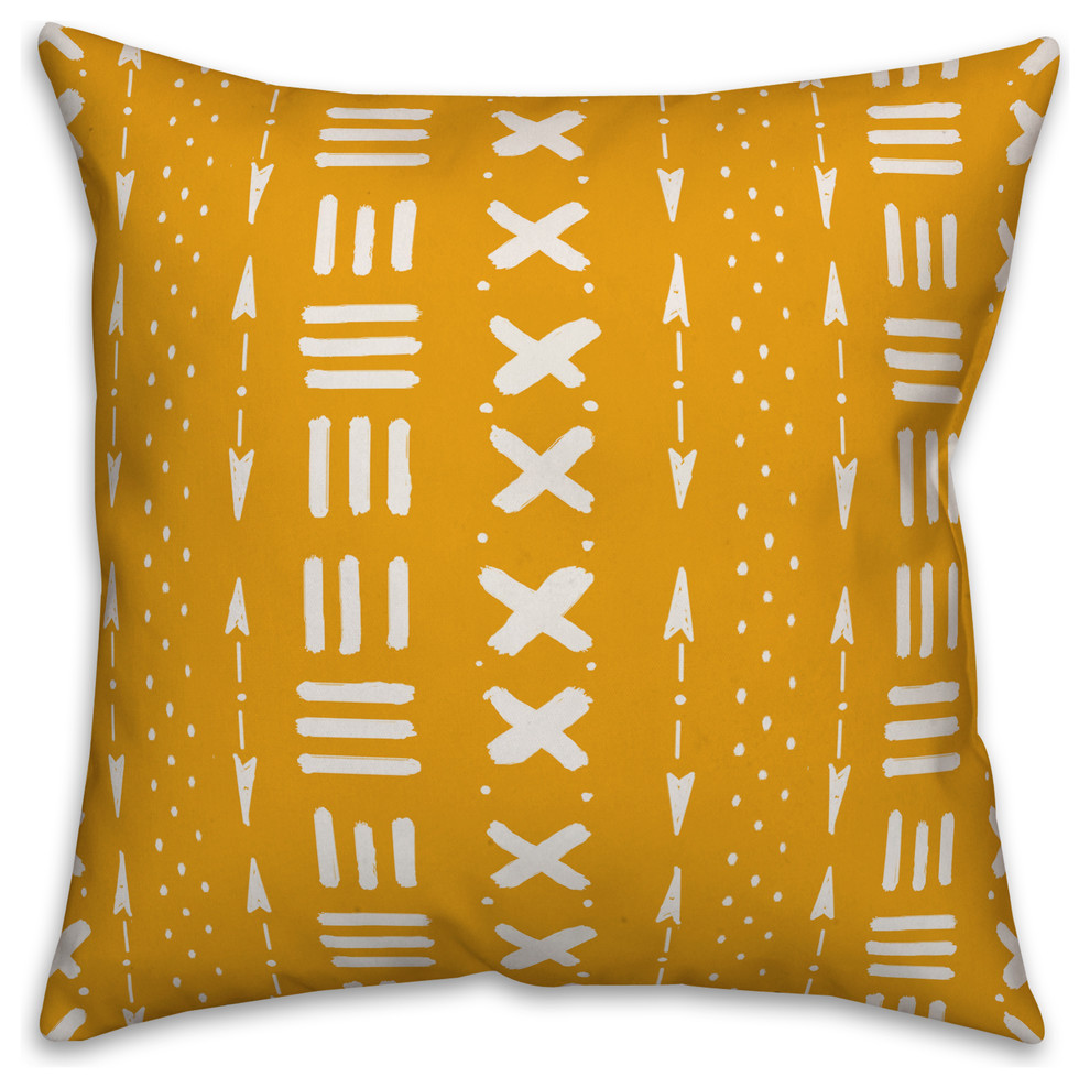 Yellow Tribal Mudcloth Pattern 18x18 Throw Pillow