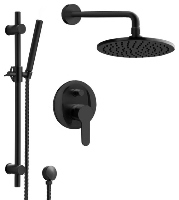 Matte Black Shower System with 8" Rain Shower Head and Hand Shower