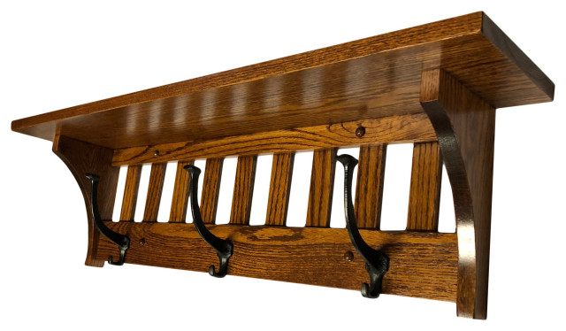Mission Style Wall Mounted Coat Rack With Shelf Solid Wood Transitional Hooks By Rustic Red Door Company Houzz - Wood Wall Mounted Coat Rack With Shelf