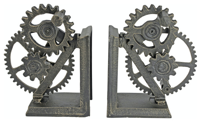 Industrial Gear Sculptural Iron Bookends
