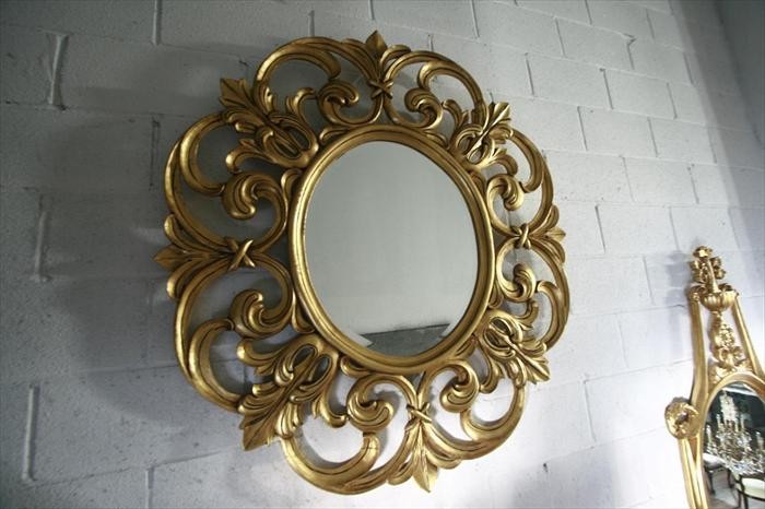 Luxury Gold Leaf Extra Large Round Mirror, Solid Mahogany
