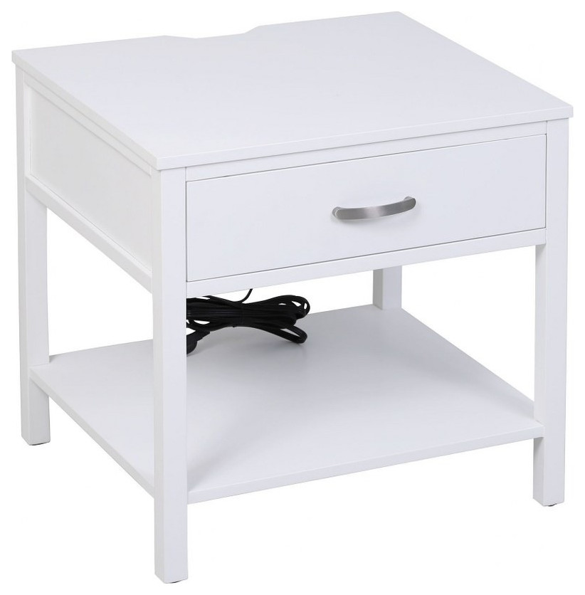 Modern Single Drawer Accent Table Power Socket and USB Charging Ports 4 Wood Transitional