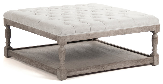 Square Tufted Linen Natural Elm Coffee Table Ottoman Traditional Square Tufted Linen Limed Grey Oak Coffee Table Ottoman